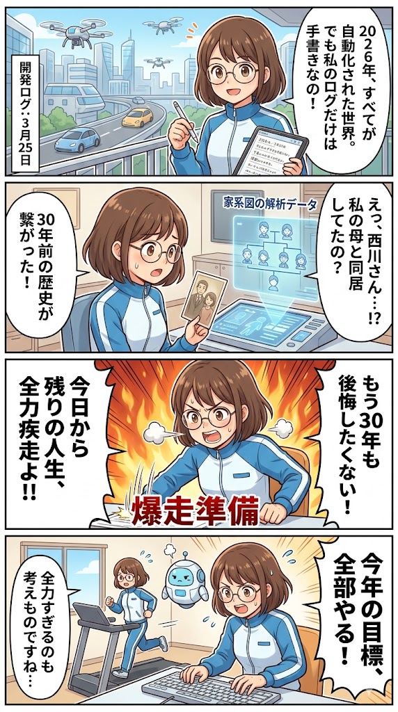 2026年3月25日の開発ログ：バックトラッキングによる「西川家の歴史」解析と、後悔なき30年への全力疾走