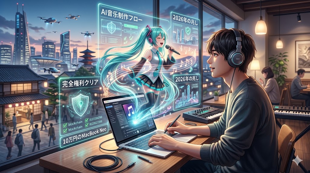 10万円のMacBook Neoと初音ミクV6で挑む、2026年の「完全権利クリア」AI音楽制作フロー序：素材から読み解く「2026年の兆し」