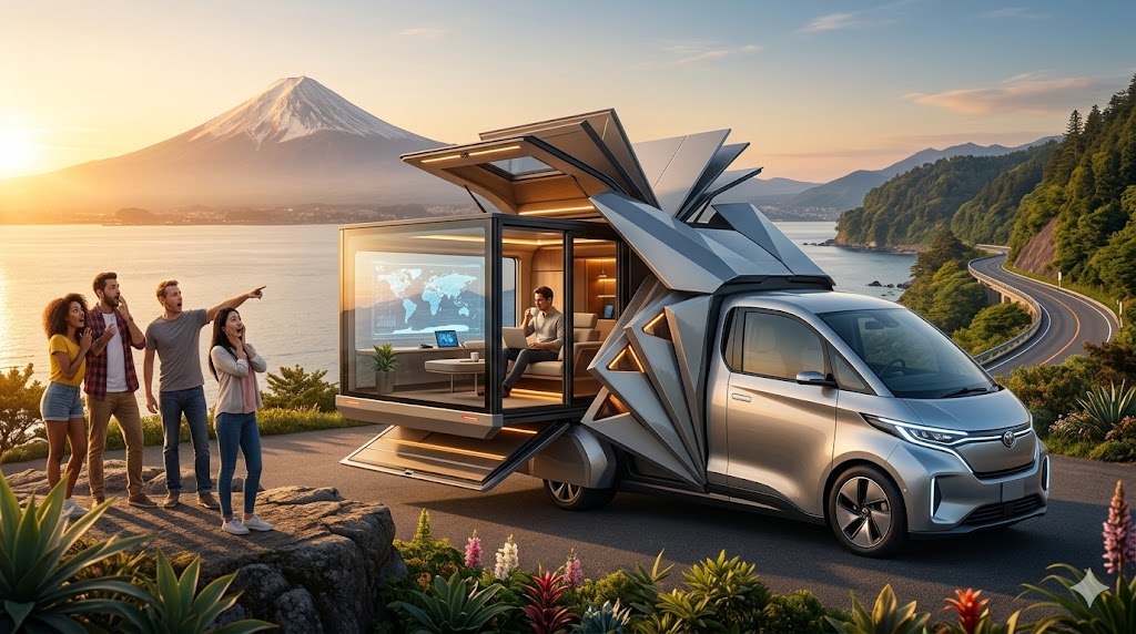 海外驚愕！日本の「折り畳み」EVキャンプ車：2026年、可動する居住空間が地球を再定義する