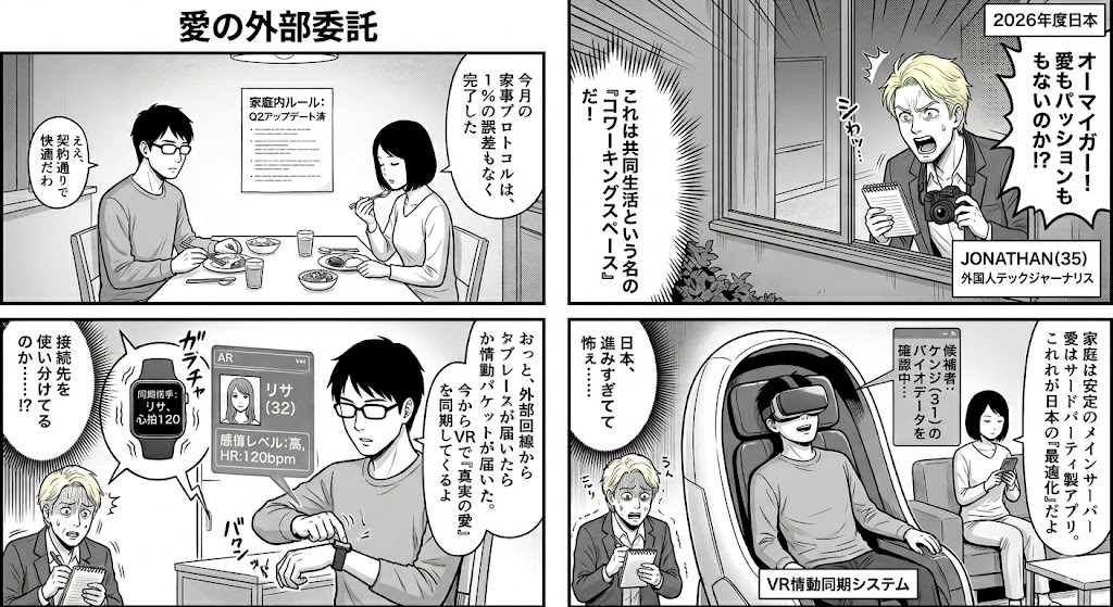 欧米が驚く、日本の「友情結婚」と婚外同期：2026年、愛を「外部委託」する個体たちの肖像