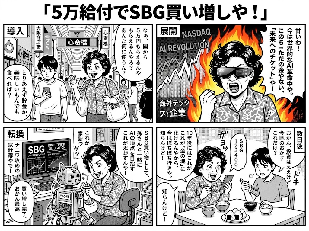5万給付でSBG買い増しや！なぁなぁ、聞いてや！臨時収入の使い道、これで決まりやろ？