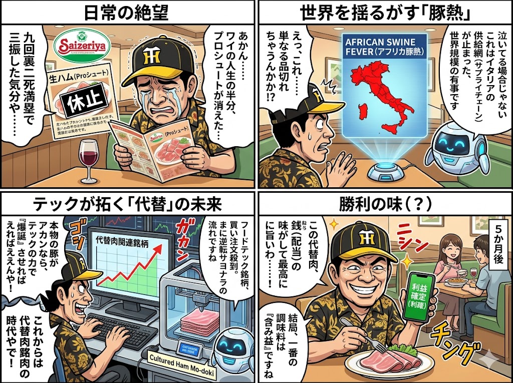 サイゼ生ハム休止で狙う代替肉株：絶望の淵で見つけた「逆転サヨナラ」の投資術