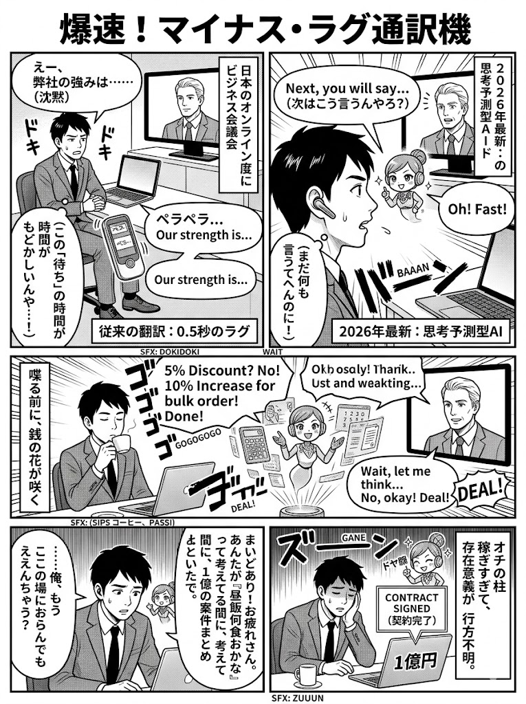 先読みAI通訳、喋る前に訳して銭を稼げ