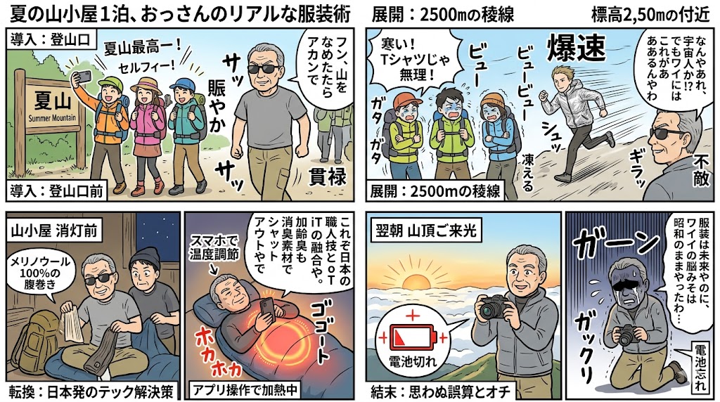 夏の山小屋1泊、おっさんのリアルな服装術