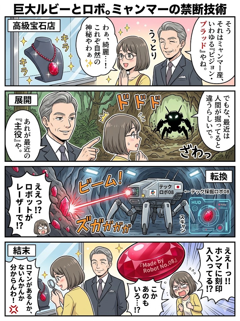 巨大ルビーとロボ。ミャンマーの禁断技術