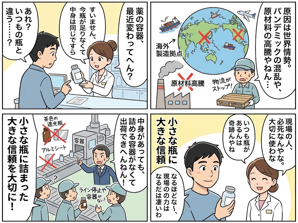 医薬品の容器不足問題と供給網の危機！私たちの健康を守る「瓶」の行方