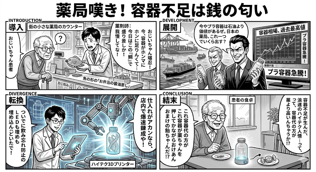 薬局嘆き！容器不足は銭の匂い