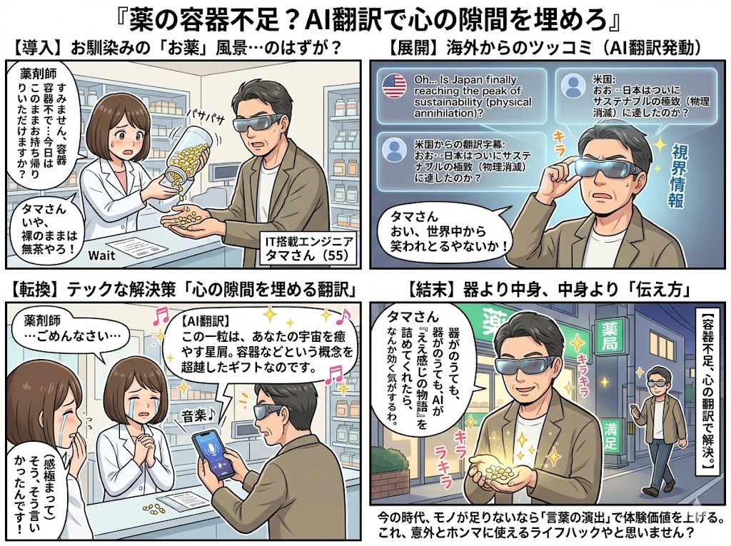 薬の容器不足？AI翻訳で心の隙間を埋めろ
