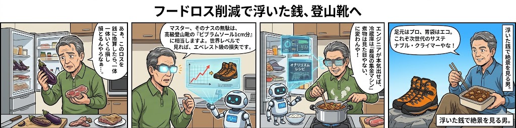 フードロス削減で浮いた銭、登山靴へ