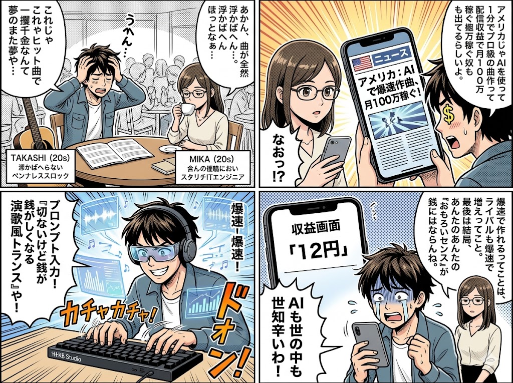 誰でもAIで爆速作曲、銭になる？