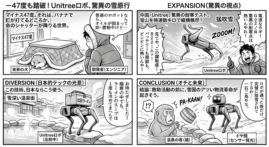 −47度も踏破！Unitreeロボ、驚異の雪原行