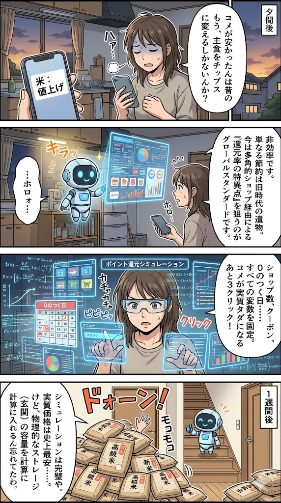 コメ安。買い周り得額シミュレーション