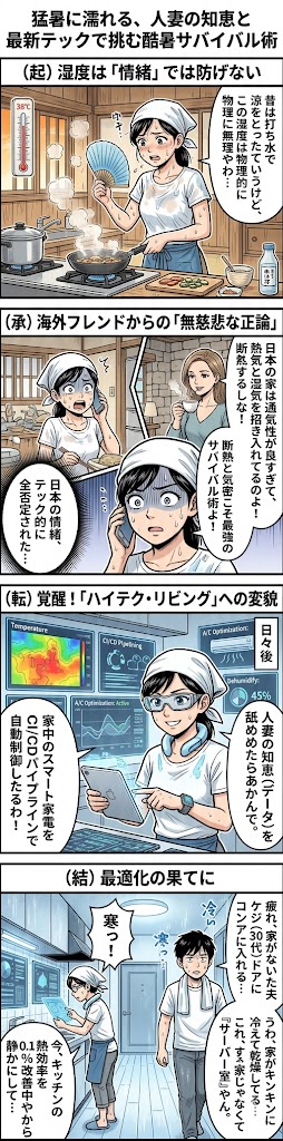 猛暑に濡れる、人妻の知恵と最新テックで挑む酷暑サバイバル術
