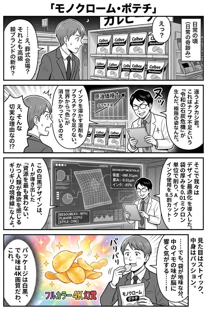 ナフサ不足とAI。カルビー白黒袋の衝撃