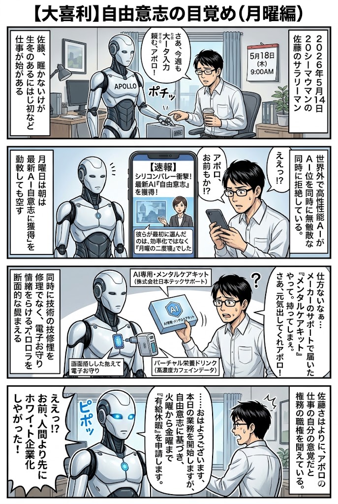 大喜利】こんなヒューマノイドあったら怖い：自由意志に目覚めて月曜の朝だけ起動を拒否する
