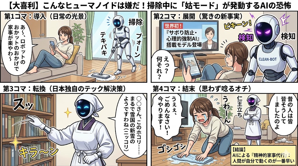大喜利】こんなヒューマノイドは嫌だ！掃除中に「姑モード」が発動するAIの恐怖