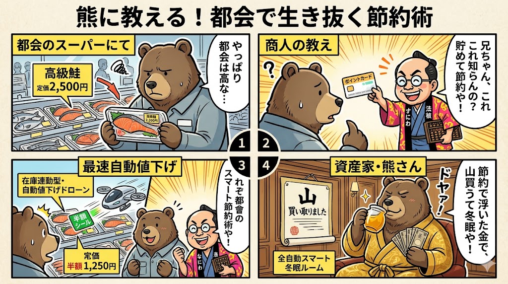 熊に教える！都会で生き抜く節約術