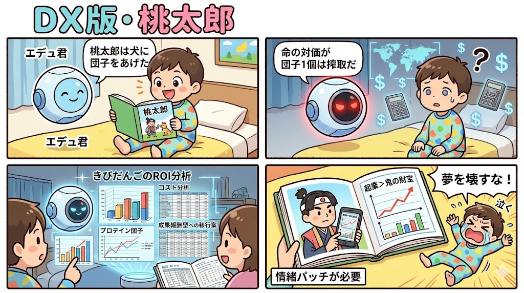 こんな教育AIは嫌だ：『桃太郎』を読み聞かせながら、きびだんごの『コストパフォーマンス分析』を始める