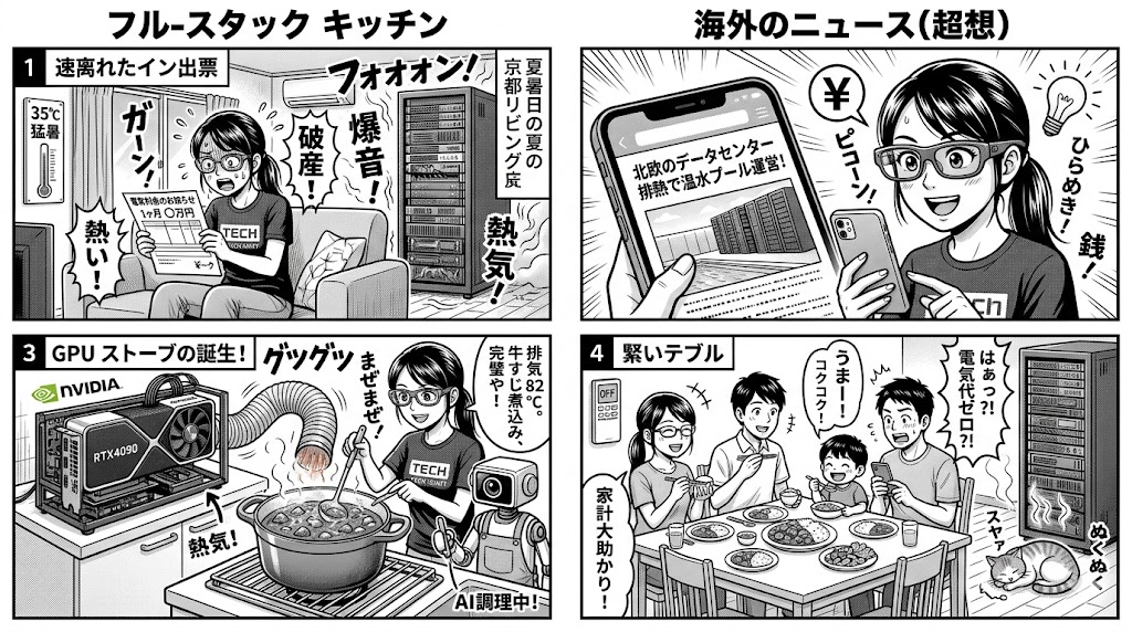 AIによる家計のコストダウン：『エアコンを消して、サーバーの排熱で煮込み料理を作りましょう』