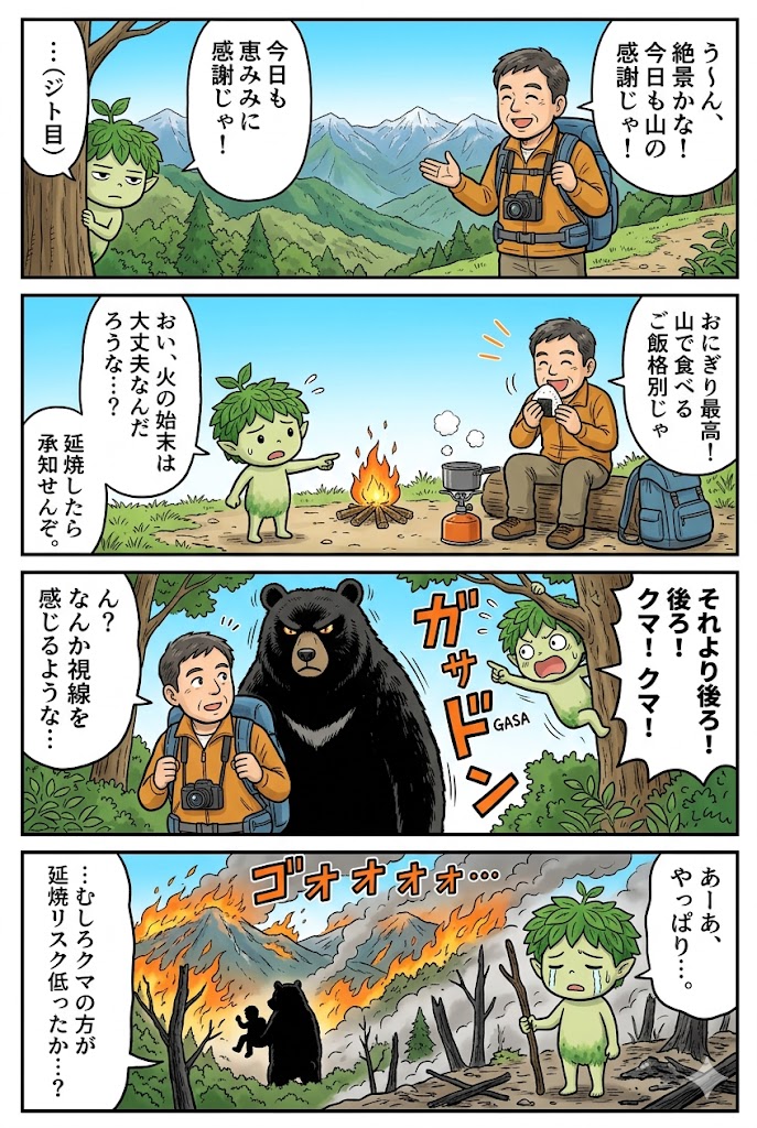 山火事とクマ、どっちもアカン！延焼リスクと対策のおっちゃん流