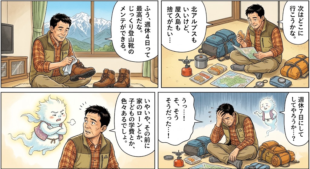 週休4日！登山装備メンテ？