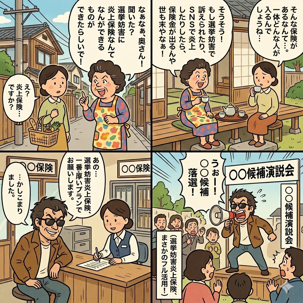 なぁなぁ、聞いてや！選挙妨害に炎上保険て、ホンマかいな！？