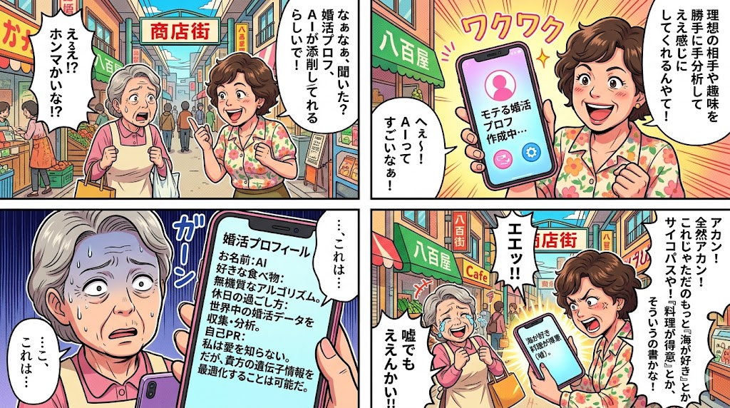 なぁなぁ、聞いてや！婚活プロフ、AIが添削してくれるってホンマかいな！？