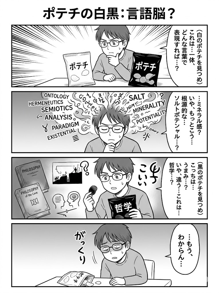 ポテチの白黒：言語脳?