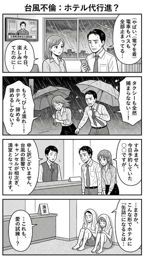 台風不倫:ホテル代行進?