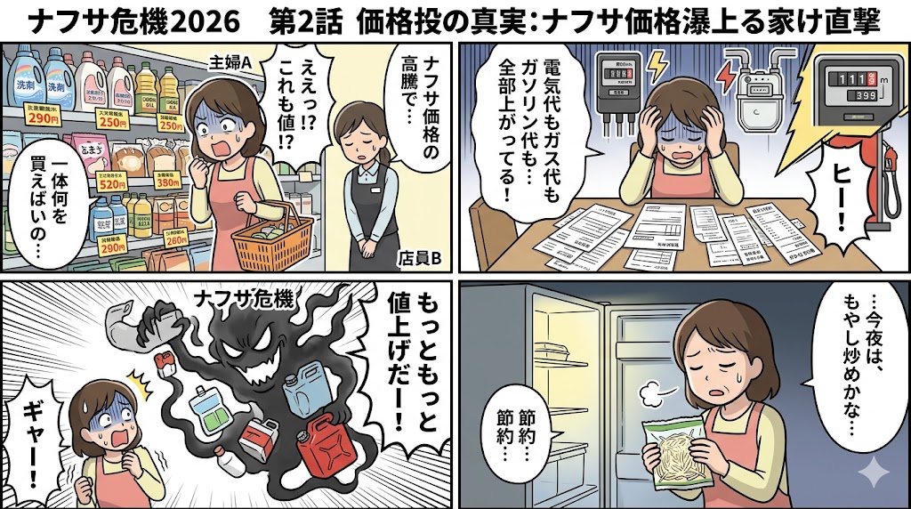 ナフサ危機2026：原材料高騰が日本経済を揺るがす～供給不安と値上げの連鎖を徹底解剖（第2回：値上げラッシュの裏側：ナフサ価格高騰が家計を直撃する）