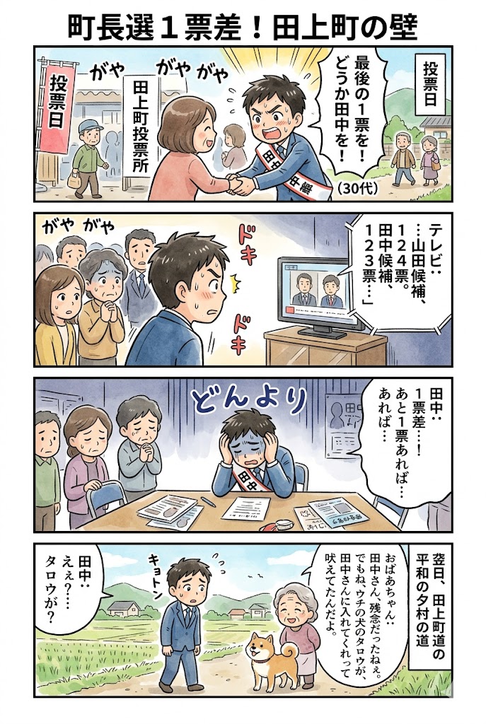 町長選１票差！田上町の壁