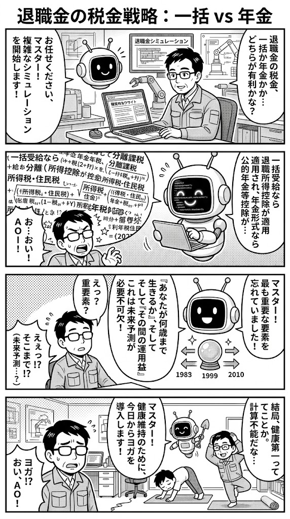 退職金：税金死角。一時金vs年金、損益分岐