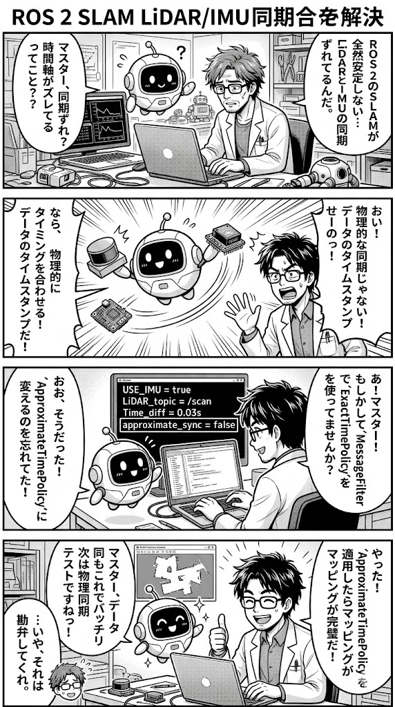 ROS 2 SLAM:LiDAR/IMU同期ずれの未来解
