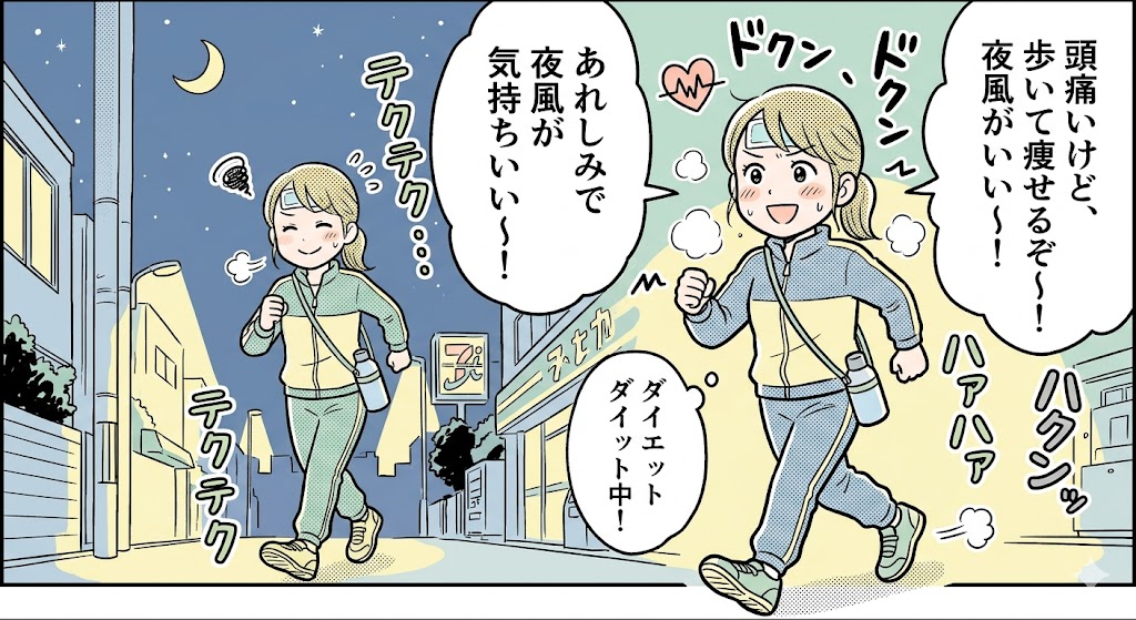 ナイトウォーキングで5キロ痩せるコツとタダラフィルの頭痛対策を徹底解説