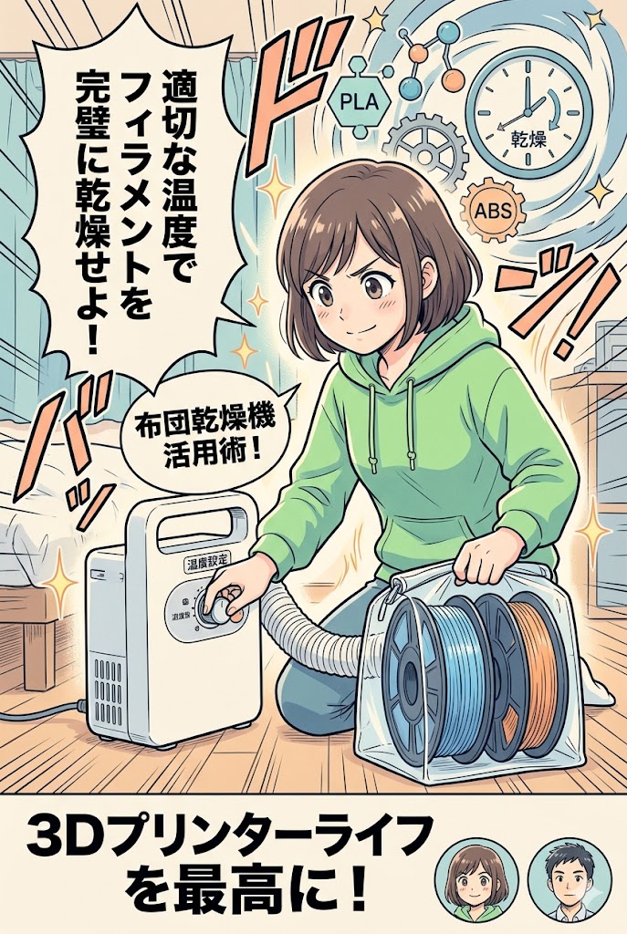 布団乾燥機で3Dフィラメントを乾かす設定温度