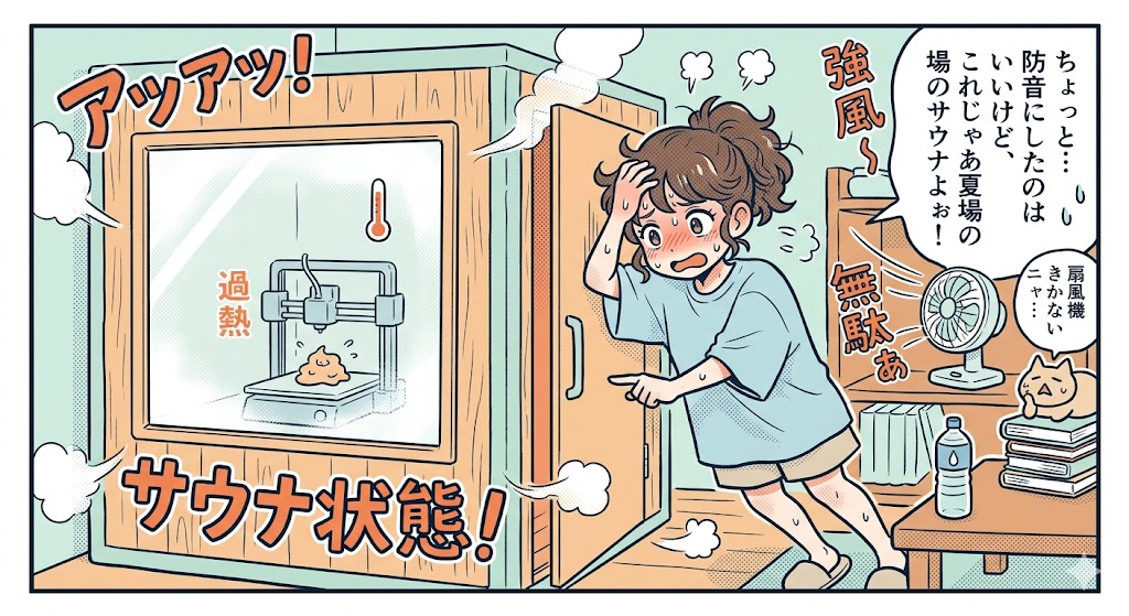 3Dプリンター防音箱、夏はサウナ？排気と遮音のDIY