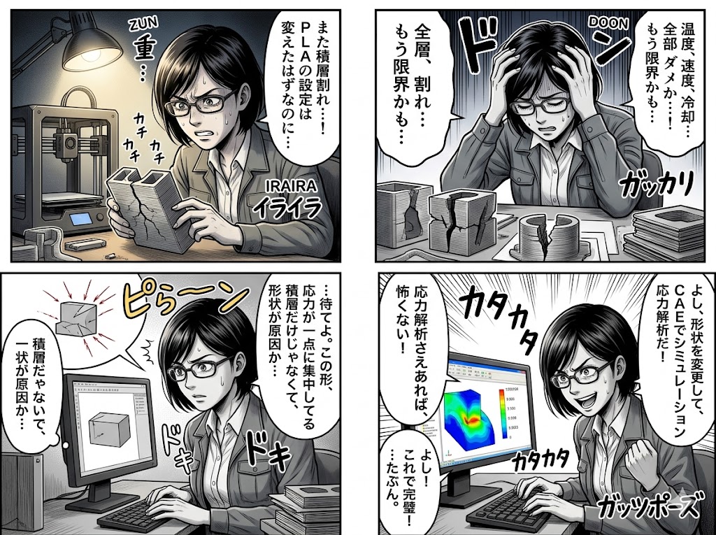 PLA積層割れを防ぐ応力解析術