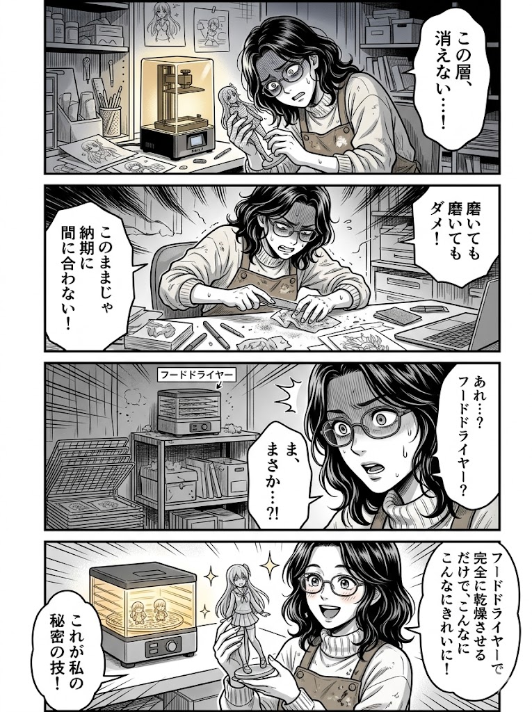 積層痕を消す、樹脂の脱水術