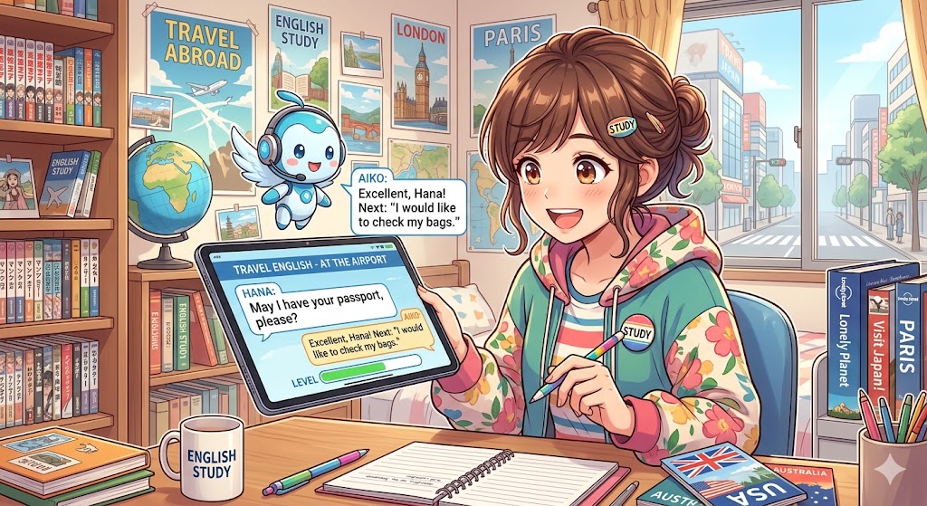 実は予約より簡単やで！AIコーチと毎日15分で仕上げる海外旅行英語
