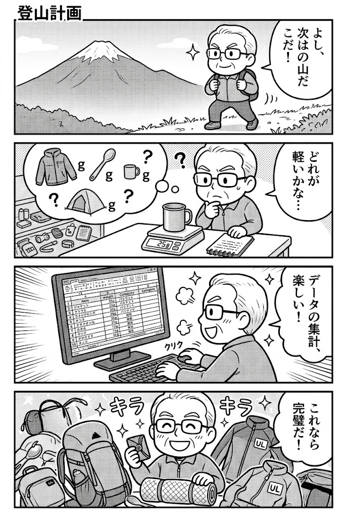 55歳、死ぬまで登るためのUL装備リストをスプレッドシートにまとめることにした