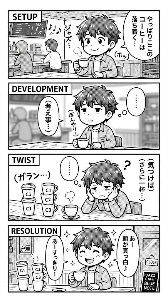ジャズ喫茶のカウンターで、コーヒー三杯分だけ何も考えなかった。