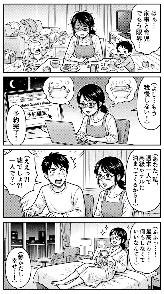 来月の予定。妻と母を休んで、ホテルで一人きりの時間を過ごすことに決めた