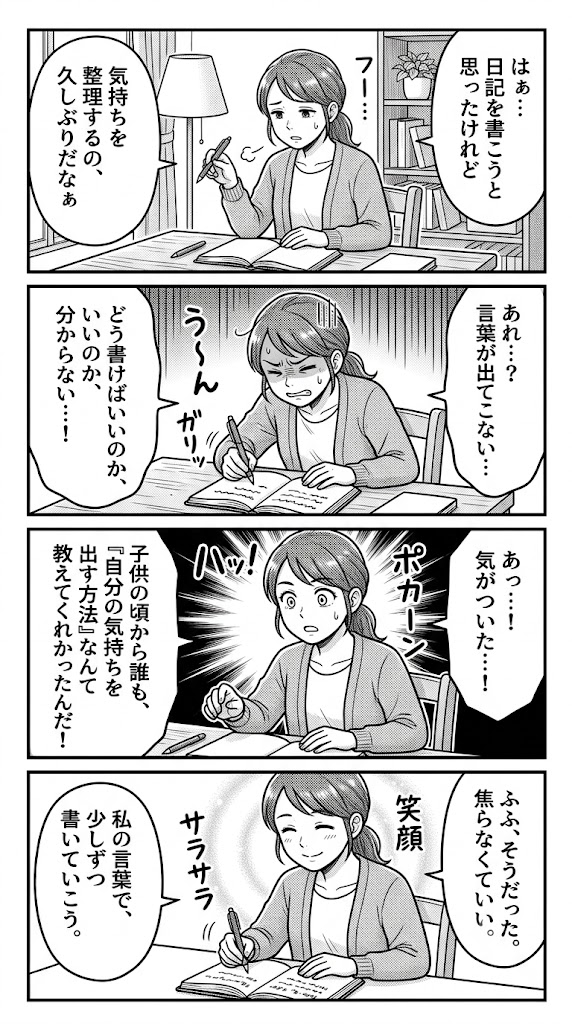 続けてみて気づいた。私は感情を言葉にする方法を、ずっと誰にも教わっていなかった