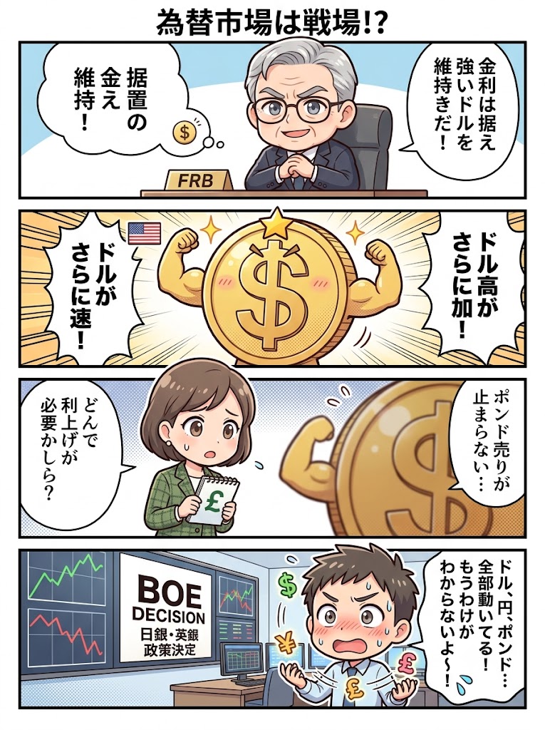 The U.S. dollar strengthened following the Federal Reserve's hawkish stance in maintaining interest rates, as markets await the Bank of England's policy decision.