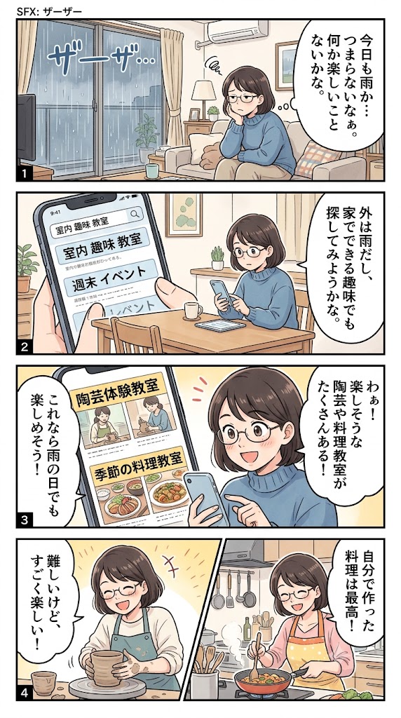 梅雨でも充実！社会人が取り入れたい室内での趣味や交流イベントの探し方とおすすめの過ごし方5選