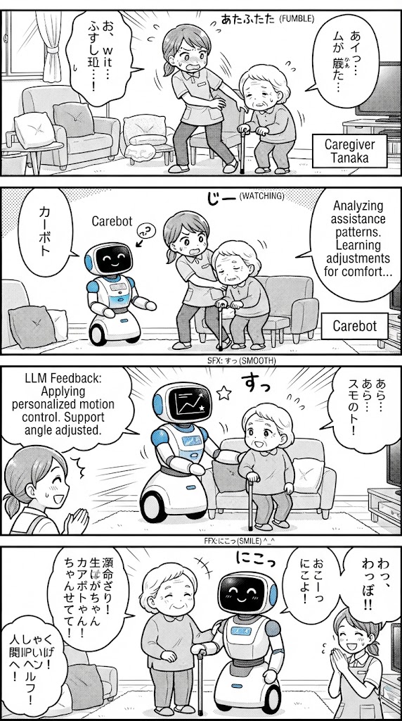 介護現場の個別ケアを自動化する:LLMフィードバックループでヒューマノイドの動作はどう変わるか