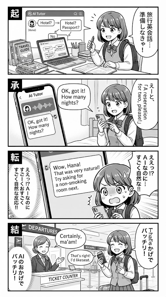 旅行英語の対話フローを設計!AI練習で感じた手応えと改善点