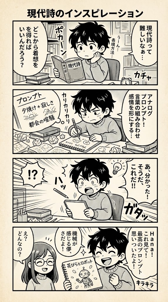 『現代の詩集』の核を探す。アナログ調プロンプトのテスト計画