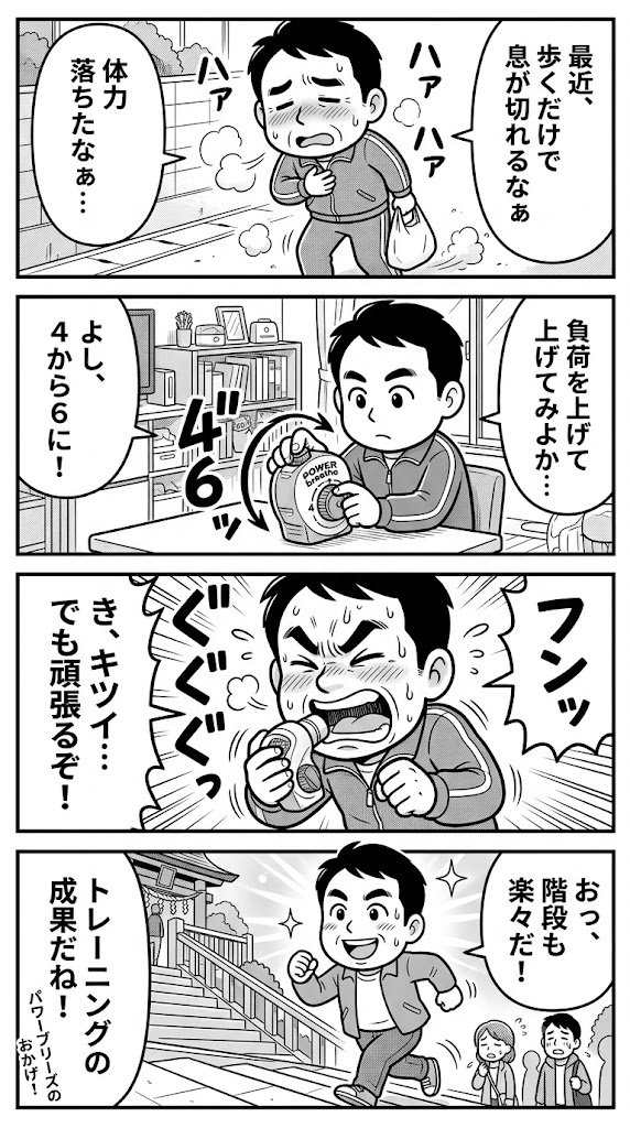 パワーブリーズの負荷を4から6に上げて3週間、50代でも息切れは軽くなるか試した