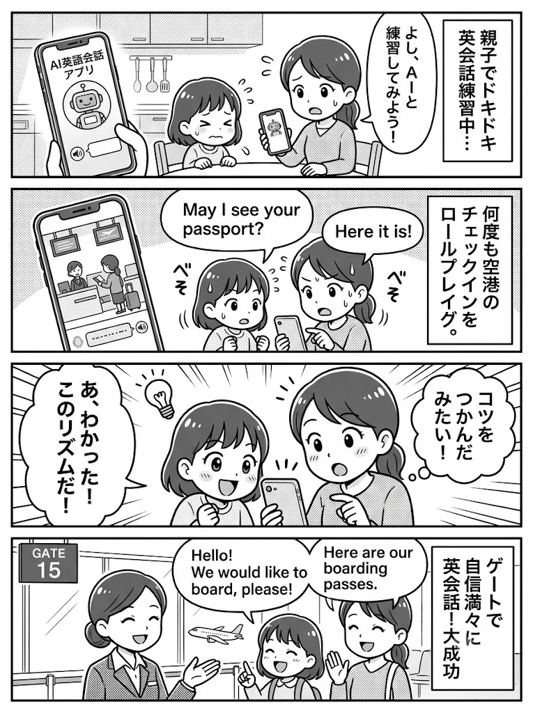 親子でAI空港会話に3回挑戦！スムーズに話すための新たな気づき